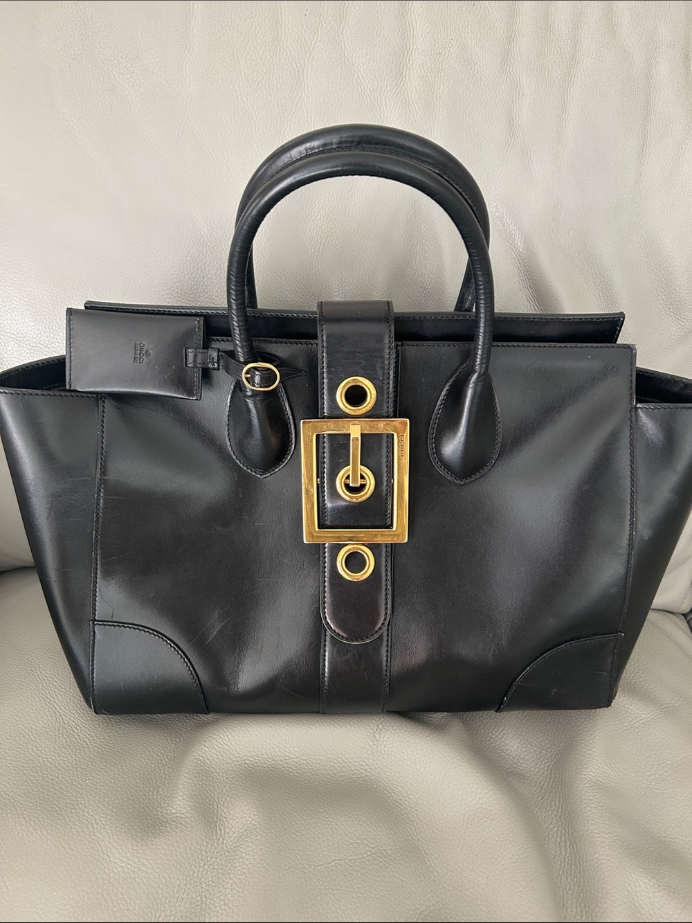 Gucci Lady Buckle Satchel with Gold Buckle leather BLK
